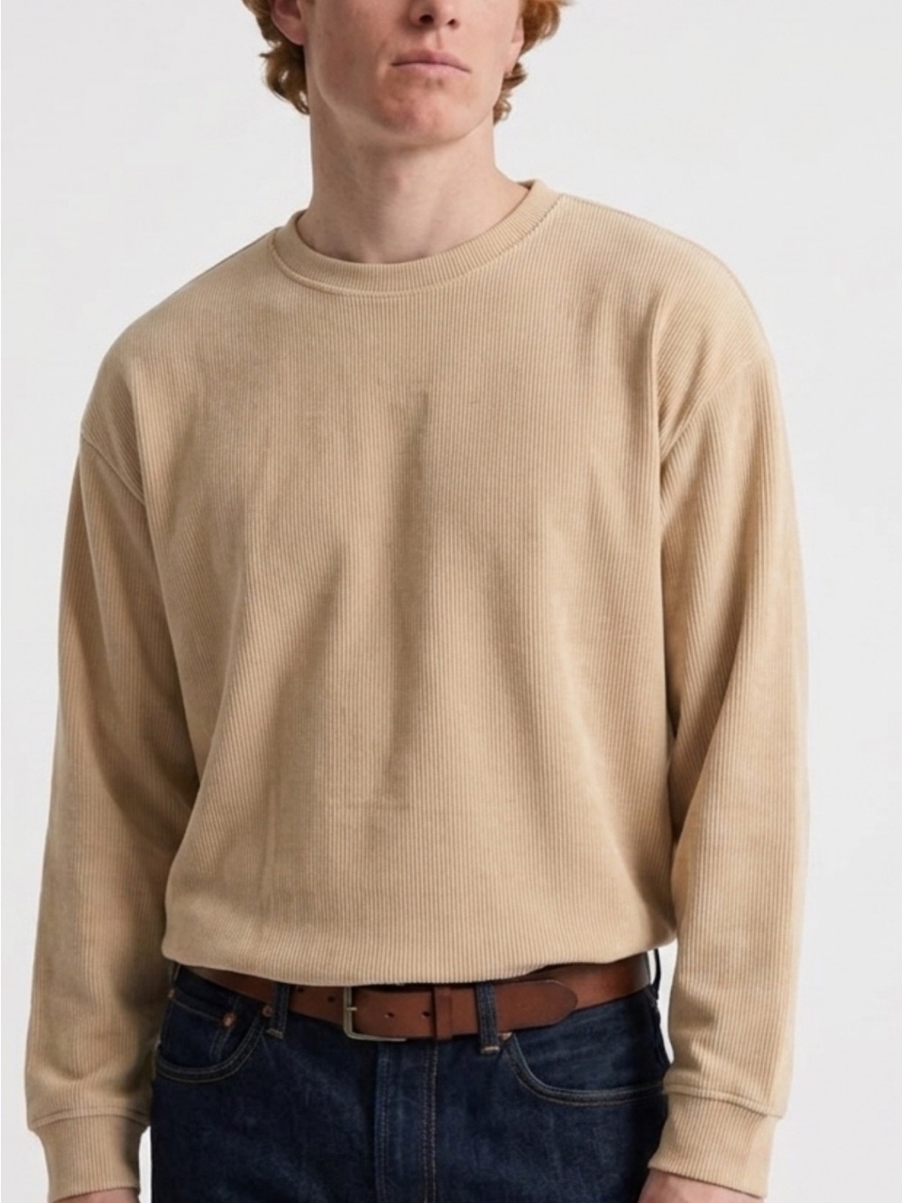 Men's Ribbed Crewneck Thermal in Beige